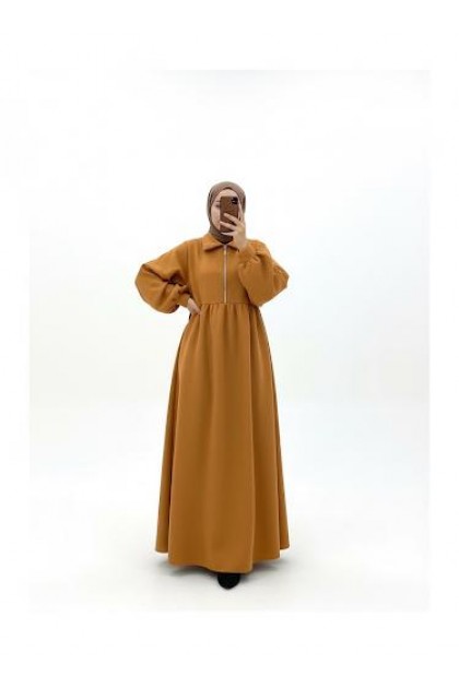 فستان سيما بسحاب بتصميم أنيق وعملي (عسلي) T10090