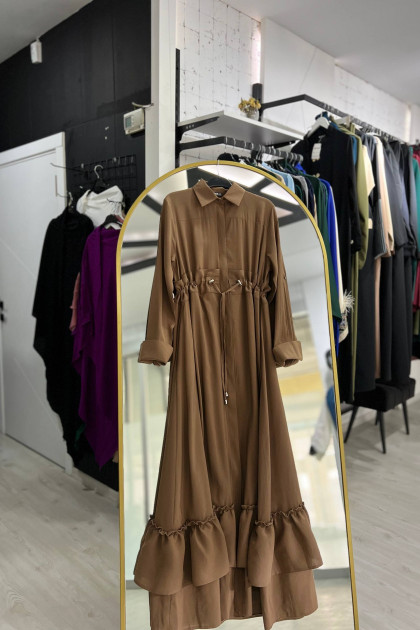 فستان عواطف الصيفي العملي اللون(بني )