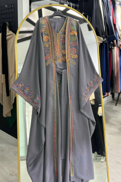 طقم عباية الشيخه. المطرز .الرسمي. الصيفي .رمادي