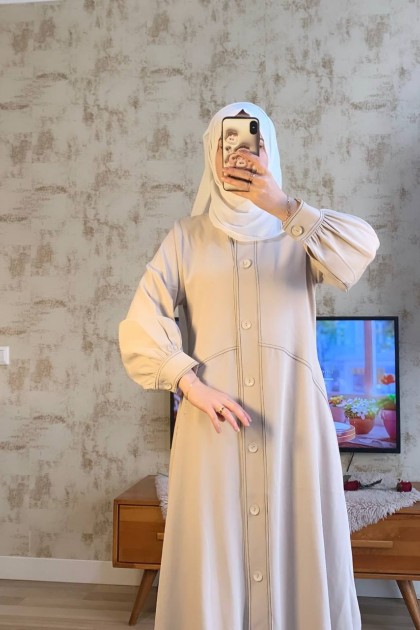 عباية اصالة مطرزة بخطوط جميلة (بيج) 4069