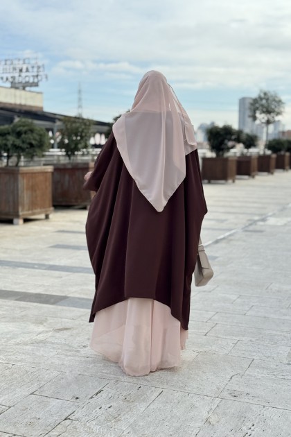  طقم عباية ترتيل مع حجاب مناسب لصيف (بني  )