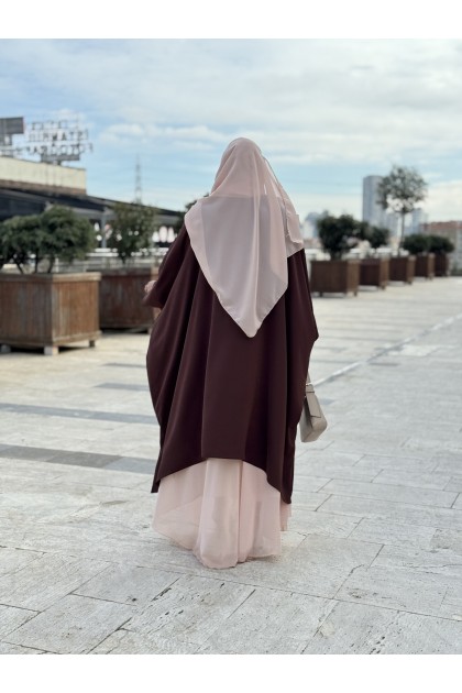  طقم عباية ترتيل مع حجاب مناسب لصيف (بني  )