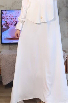 طقم سارة حجاب شرعي طويل وفستان (أبيض) 4060