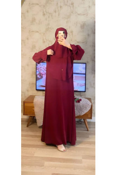 طقم سارة حجاب شرعي طويل وفستان (بوردو) 4060