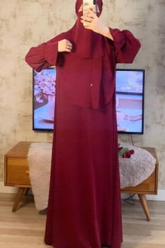 طقم سارة حجاب شرعي طويل وفستان (بوردو) 4060 طقم سارة حجاب شرعي طويل وفستان (بوردو) 4060