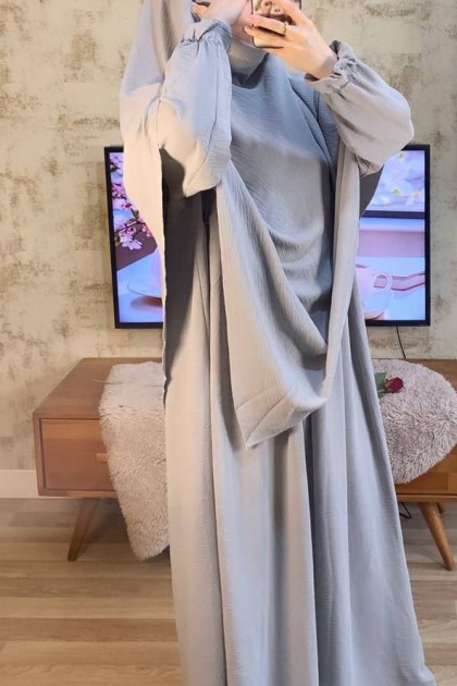 طقم فاطمه قطعتين فستان عملي وحجاب (رمادي) 1479