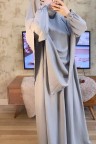 طقم فاطمه قطعتين فستان عملي وحجاب (رمادي) 1479