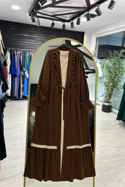 عباية تغريد الصيفيه الرسمية اللون البني / البيج