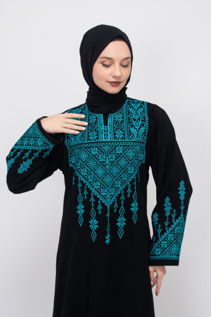 فستان صفد المطرز بالنقش الفلسطين (ازرق)