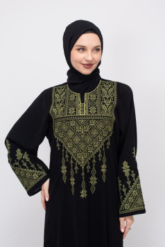 فستان صفد المطرز بالنقش الفلسطين (زيتي)