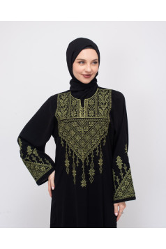 فستان صفد المطرز بالنقش الفلسطين (زيتي)