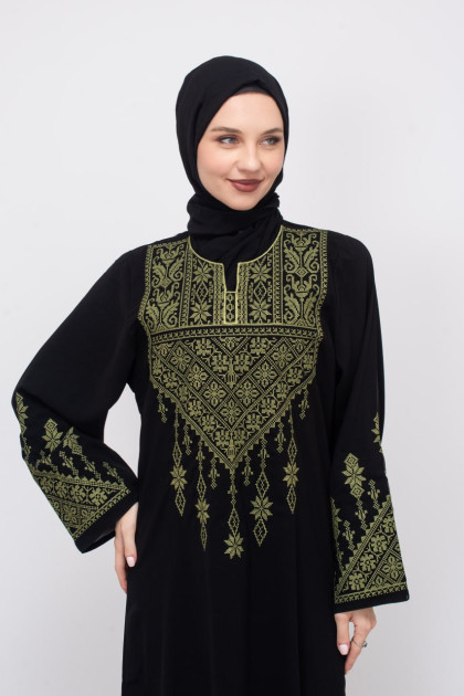 فستان صفد المطرز بالنقش الفلسطين (زيتي)