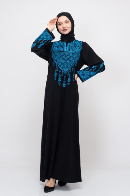 فستان صفد المطرز بالنقش الفلسطين (ازرق)