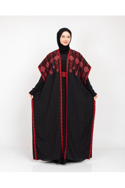 طقم الدرة المطرز بالنقش الفلسطيني قطعتين (احمر)