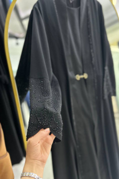 طقم عباية مسك رسمي مميز بسترس (اسود اسود)  .صيفي 