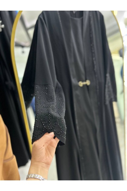 طقم عباية مسك رسمي مميز بسترس (اسود اسود)  .صيفي 