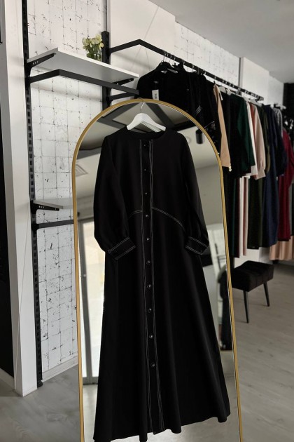 عباية اصالة مطرزة بخطوط جميلة (أسود) 4069