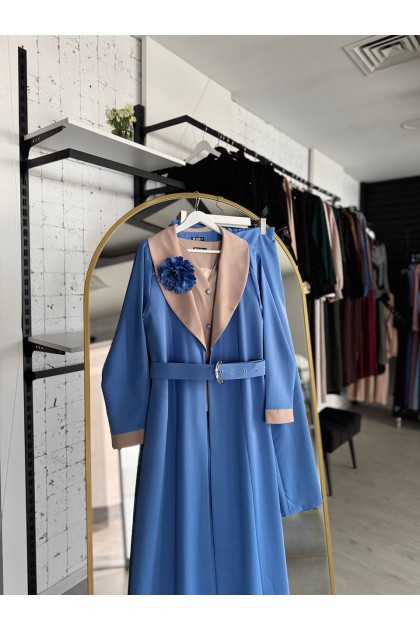 طقم غزل المناسب بهذا الموسم مكون من 3 قطع (ازرق_بيج)