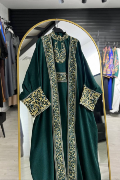 طقم كنز  المطرز عند اليدين (زمرد) 1655