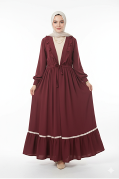 عباية تغريد الصيفيه الرسمية اللون بوردو/ البيج