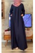 فستان يارا بأكمام مزمومة وجيوب جانبية (أسود) 4081