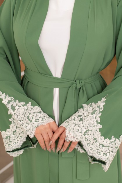 عباية لجين الرسمية المزينه بالدانتيل الصيفية (هاكي)1656