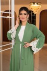 عباية لجين الرسمية المزينه بالدانتيل الصيفية (هاكي)1656