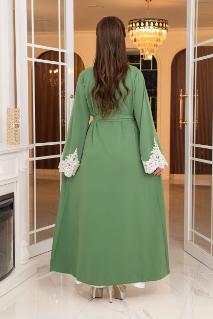 عباية لجين الرسمية المزينه بالدانتيل الصيفية (هاكي)1656