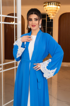 عباية لجين الرسمية المزينه بالدانتيل الصيفية (ازرق)1656 عباية لجين الرسمية المزينه بالدانتيل الصيفية (ازرق)1656