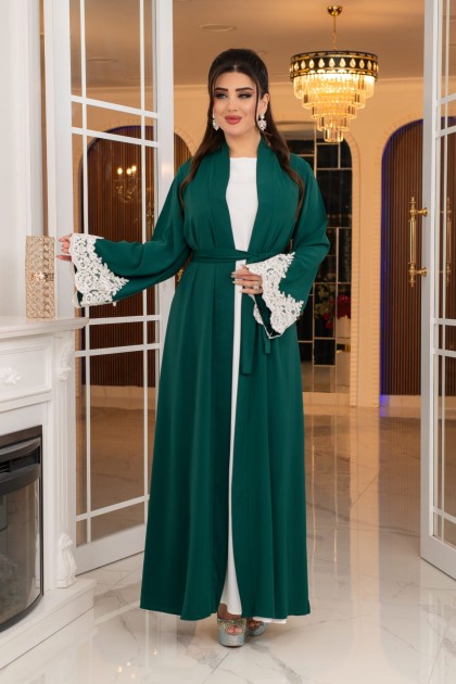 عباية لجين الرسمية المزينه بالدانتيل الصيفية (زمرد)1656