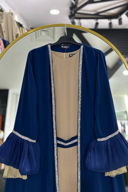 طقم عباية "فاتن" الصيفية الرسمية – أناقة فاخرة ( كحلي )