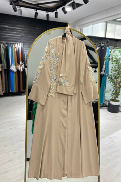 طقم عباية سيرين الرسمي المطرز  من 3 قطع (اللون بيج)