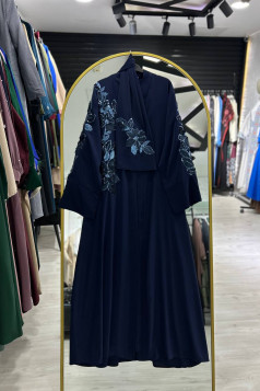 طقم عباية سيرين الرسمي المطرز  من 3 قطع (اللون كحلي )