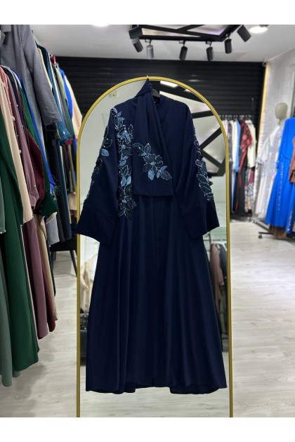 طقم عباية سيرين الرسمي المطرز  من 3 قطع (اللون كحلي )